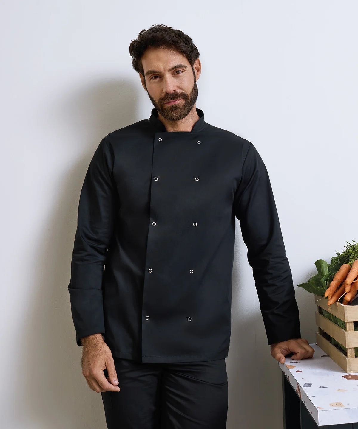 Studded Front Long Sleeve Chef's Jacket